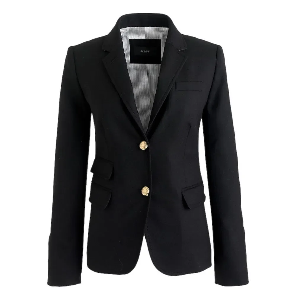 J. Crew Schoolboy Blazer Black Wool Gold Button Jacket Preppy Women’s Size 2